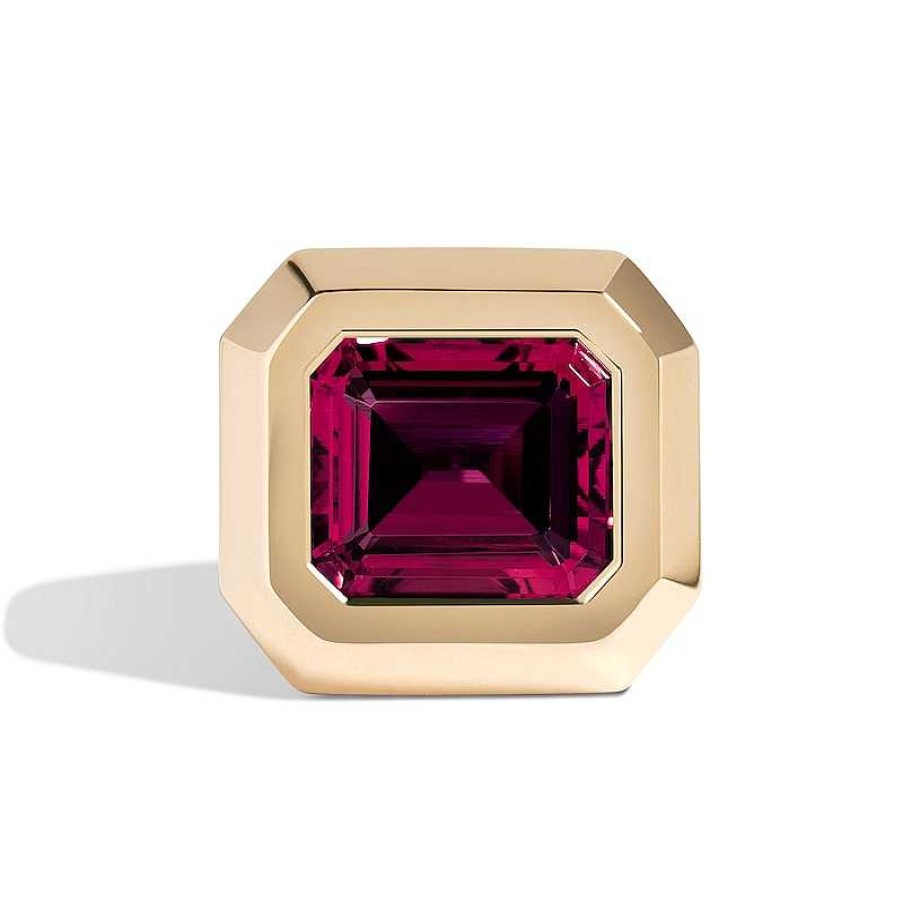 Zales Zales X Shahla Emerald-Cut Lab-Created Ruby Deco Signet Ring In 14K Gold Rings