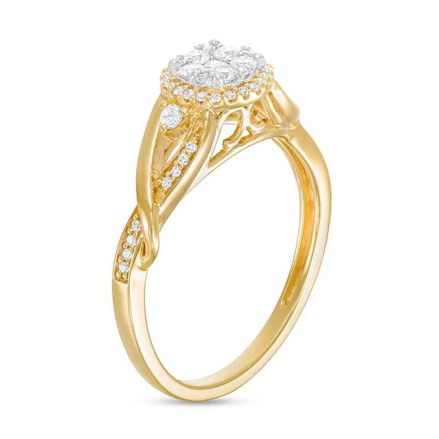 Zales 1/3 Ct. T.W. Composite Diamond Frame Twist Shank Ring In 10K Gold Rings