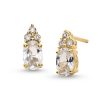 Zales Oval White Lab-Created Sapphire And 1/10 Ct. T.W. Diamond Stud Earrings In 10K Gold Earrings