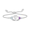 Zales Couple'S 4.0Mm Simulated Birthstone Interlocking Heart Bolo Bracelet In Sterling Silver (2 Stones And Names) Bracelets