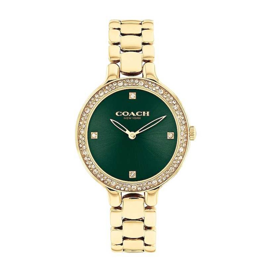 Coach Ladies' Coach Chelsea Crystal Accent Gold-Tone Ip Watch With Green Dial (Model: 14504251) Watches