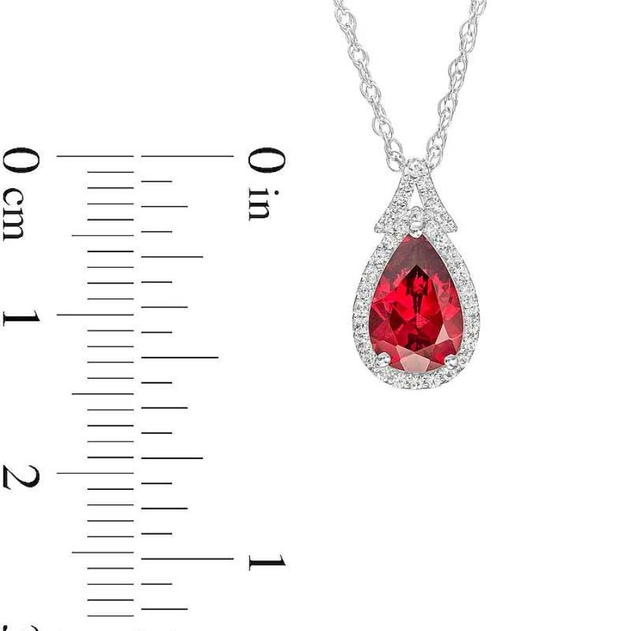 Zales Pear-Shaped Garnet And White Lab-Created Sapphire Frame Split Bail Pendant In Sterling Silver Necklaces