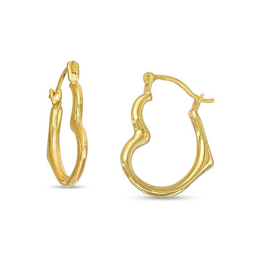 Zales Child'S Tilted Heart Hoop Earrings In 14K Gold Earrings