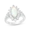 Zales Marquise Lab-Created Opal And White Sapphire Starburst Frame Ring In Sterling Silver Rings