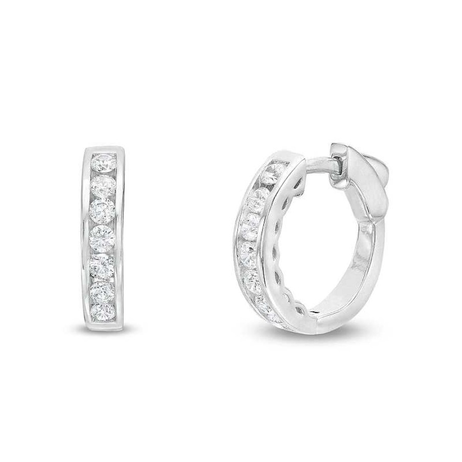 Zales 1 Ct. T.W. Diamond Seven Stone Hoop Earrings In 14K White Gold Earrings