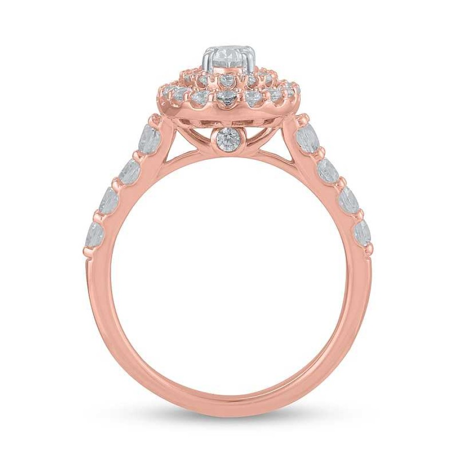 Zales Certified Oval Lab-Created Diamond Center Stone 1-1/2 Ct. T.W. Double Frame Engagement Ring In 14K Rose Gold (F/Vs2) Rings