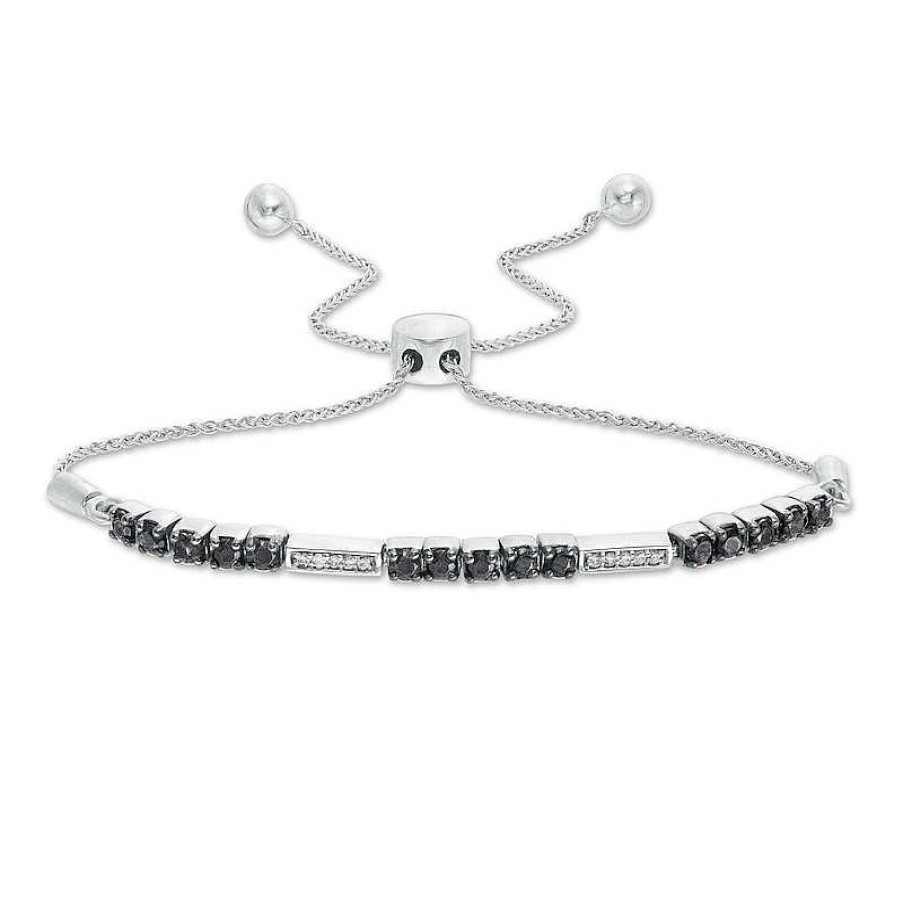 Zales 3/4 Ct. T.W. Enhanced Black And White Diamond Stripes Bolo Bracelet In Sterling Silver - 9.5" Bracelets