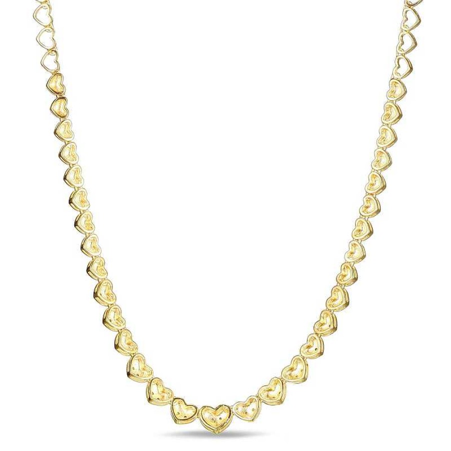 Zales 1/10 Ct. T.W. Diamond Hearts Necklace In Sterling Silver With 18K Gold Plate - 16" Necklaces