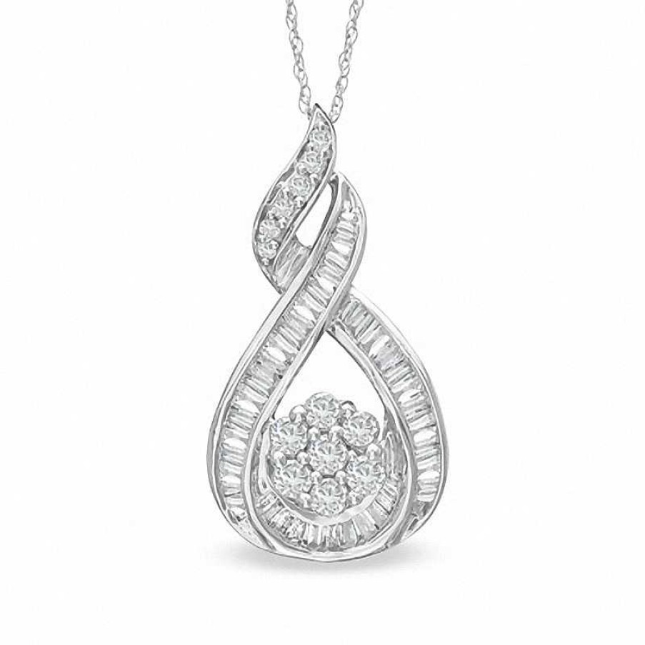 Zales 1 Ct. T.W. Diamond Wrapped Flower Pendant In 10K White Gold Necklaces