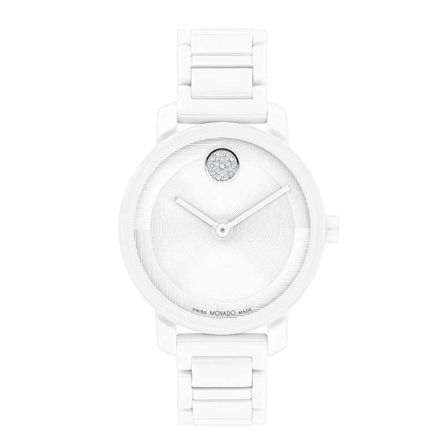 Movado Bold Ladies' Movado Bold® Evolution Crystal Accent White Ceramic Watch With Textured Tonal White Dial (Model: 3601233) Watches