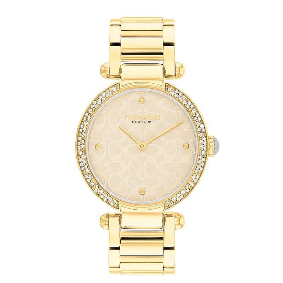 Coach Ladies' Coach Cary Crystal Accent Gold-Tone Ip Watch With Beige Mother-Of-Pearl Dial (Model: 14504183) Watches