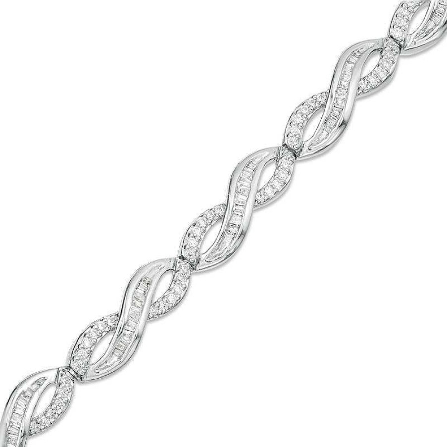 Zales 1/2 Ct. T.W. Baguette And Round Diamond Infinity Bracelet In Sterling Silver - 7.25" Bracelets