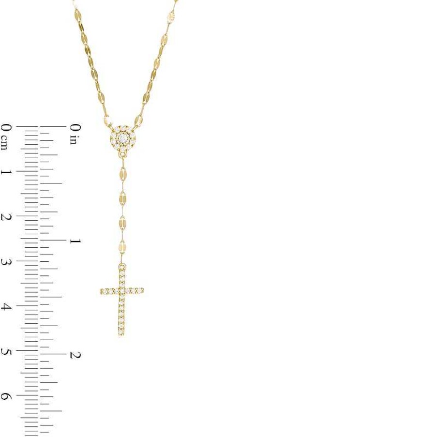 Zales 1/5 Ct. T.W. Diamond Frame Cross "Y" Necklace In 10K Gold Necklaces