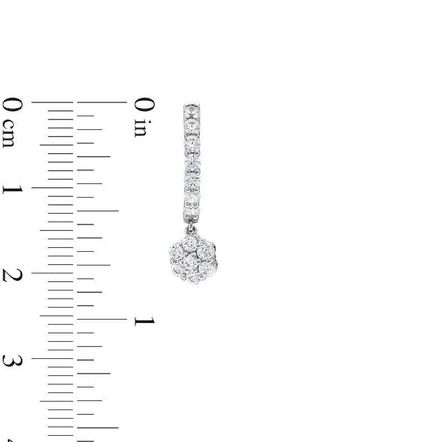 Zales 1 Ct. T.W. Diamond Flower Dangle Hoop Earrings In 10K White Gold Earrings