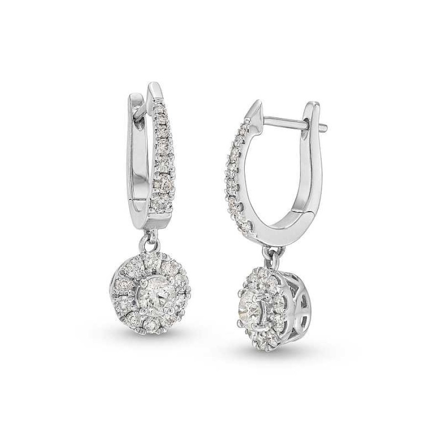 Zales 1 Ct. T.W. Diamond Frame Dangle Hoop Earrings In 10K White Gold Earrings