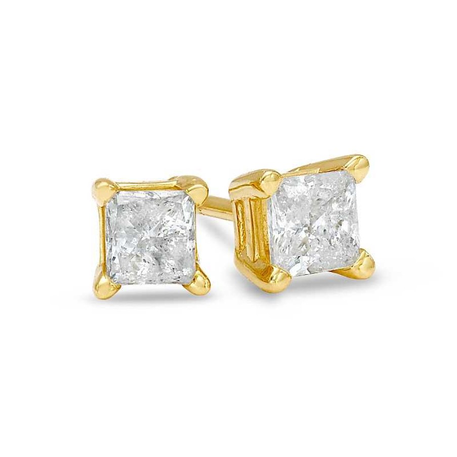 Zales 3/8 Ct. T.W. Princess-Cut Diamond Solitaire Stud Earrings In 14K Gold (J/I3) Earrings