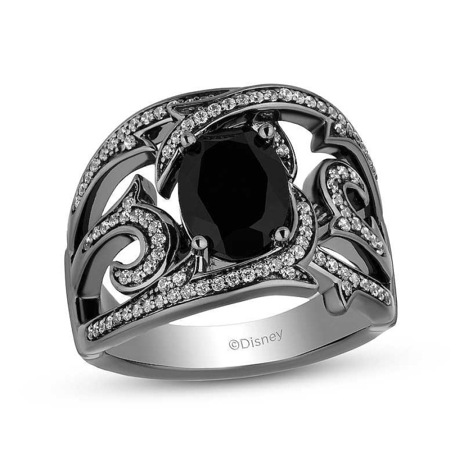 Zales Enchanted Disney Villains Maleficent Oval Onyx And 1/3 Ct. T.W. Diamond Bypass Ring In Sterling Silver - Size 7 Rings