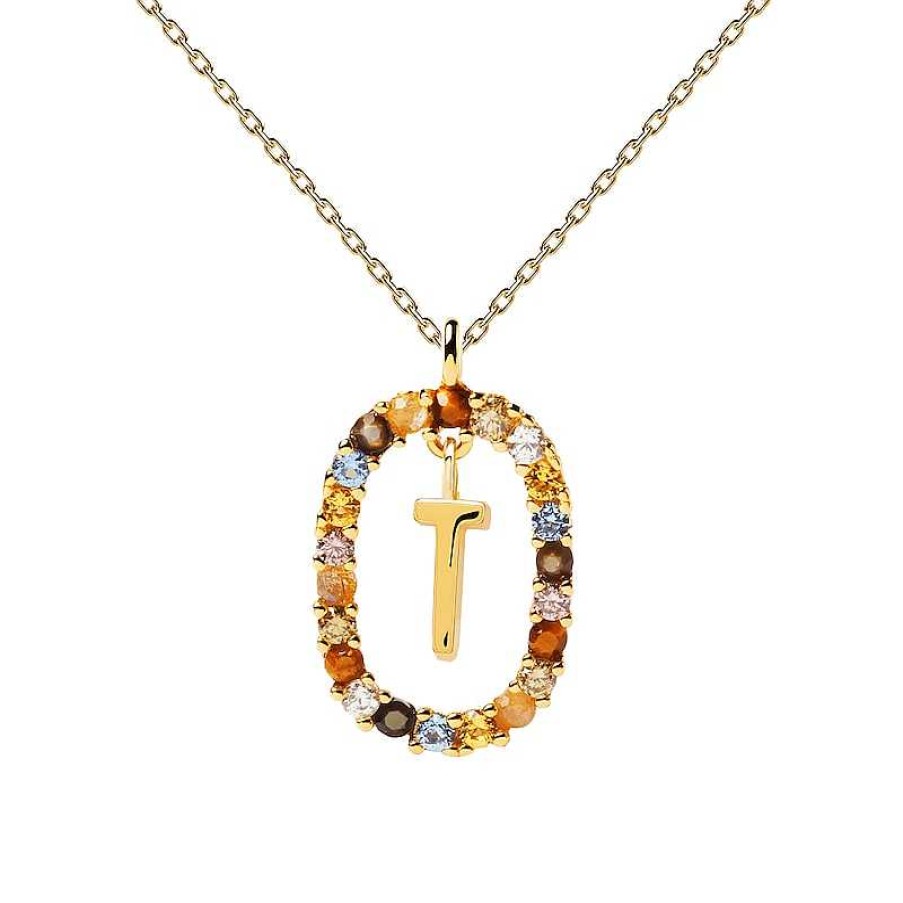 Zales Pdpaola At Zales Multi-Color "T" Pendant In Sterling Silver With 18K Gold Plate Necklaces