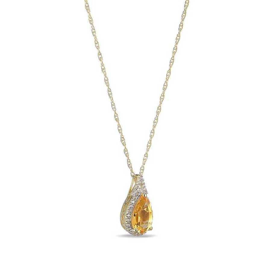 Zales Pear-Shaped Citrine And White Lab-Created Sapphire Frame Pendant In Sterling Silver With 18K Gold Plate Necklaces