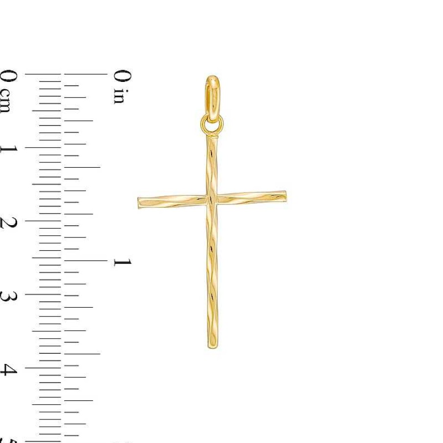 Zales Twist Textured Cross Charm In 10K Gold Necklaces