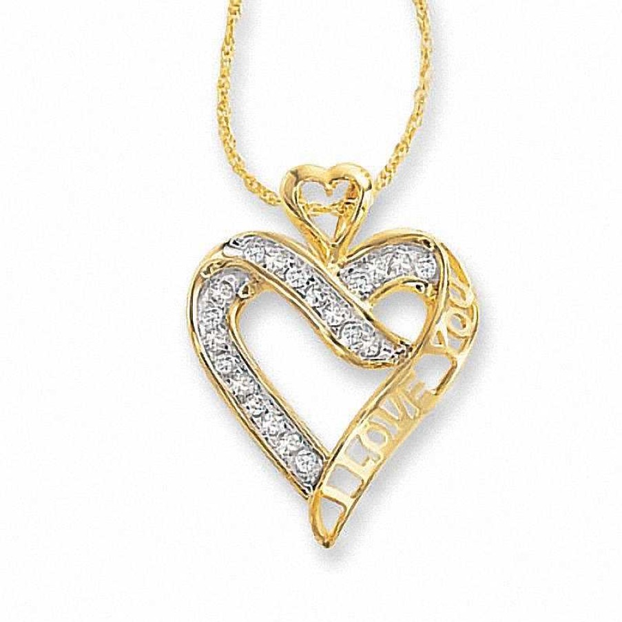 Zales 1/5 Ct. T.W. Diamond "I Love You" Heart Pendant In 10K Gold Necklaces