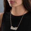 Zales Diamond Accent Hammered Name And Heart Ribbon Accent Plate Necklace In Sterling Silver And 24K Gold Plate (1 Line) Necklaces