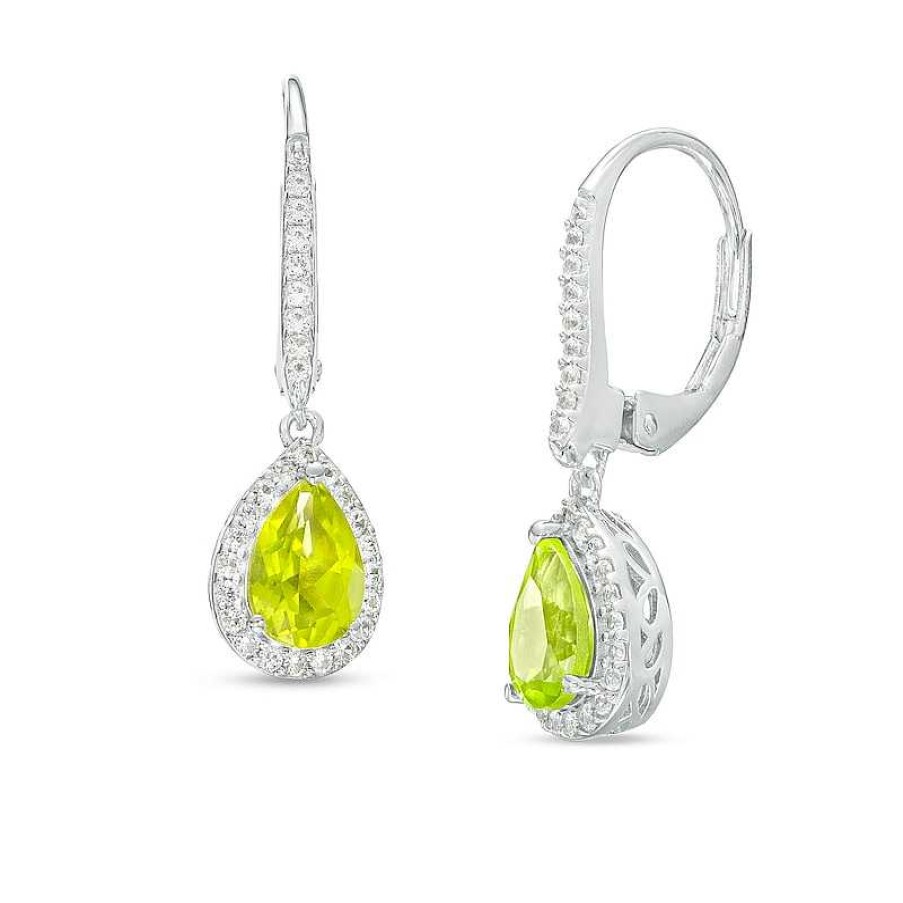 Zales Pear-Shaped Peridot And White Lab-Created Sapphire Frame Drop Earrings In Sterling Silver Earrings