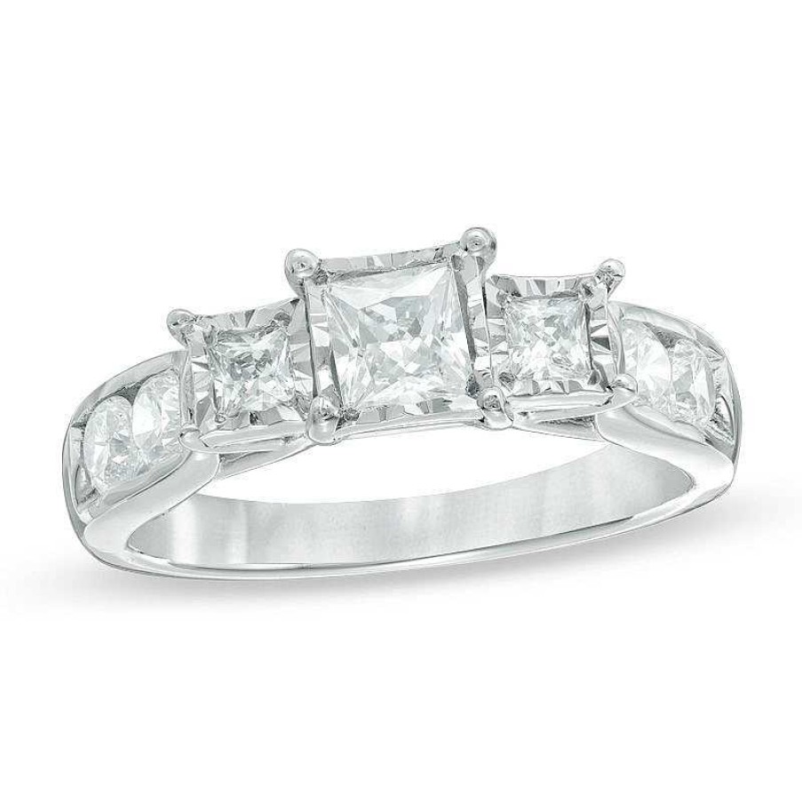 Zales 1 Ct. T.W. Princess-Cut Diamond Past Present Future® Miracle Engagement Ring In 10K White Gold Rings