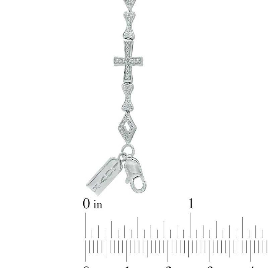 Zales Diamond Accent Cross Bracelet With Vertical "Mom" Charm In Sterling Silver - 7.25" Bracelets