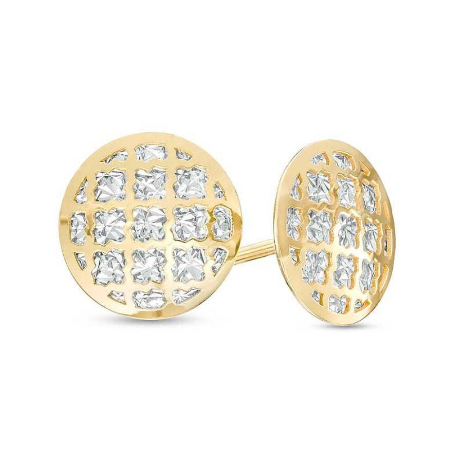 Zales Oro Diamante Diamond-Cut Lattice Circle Stud Earrings In 14K Two-Tone Gold Earrings