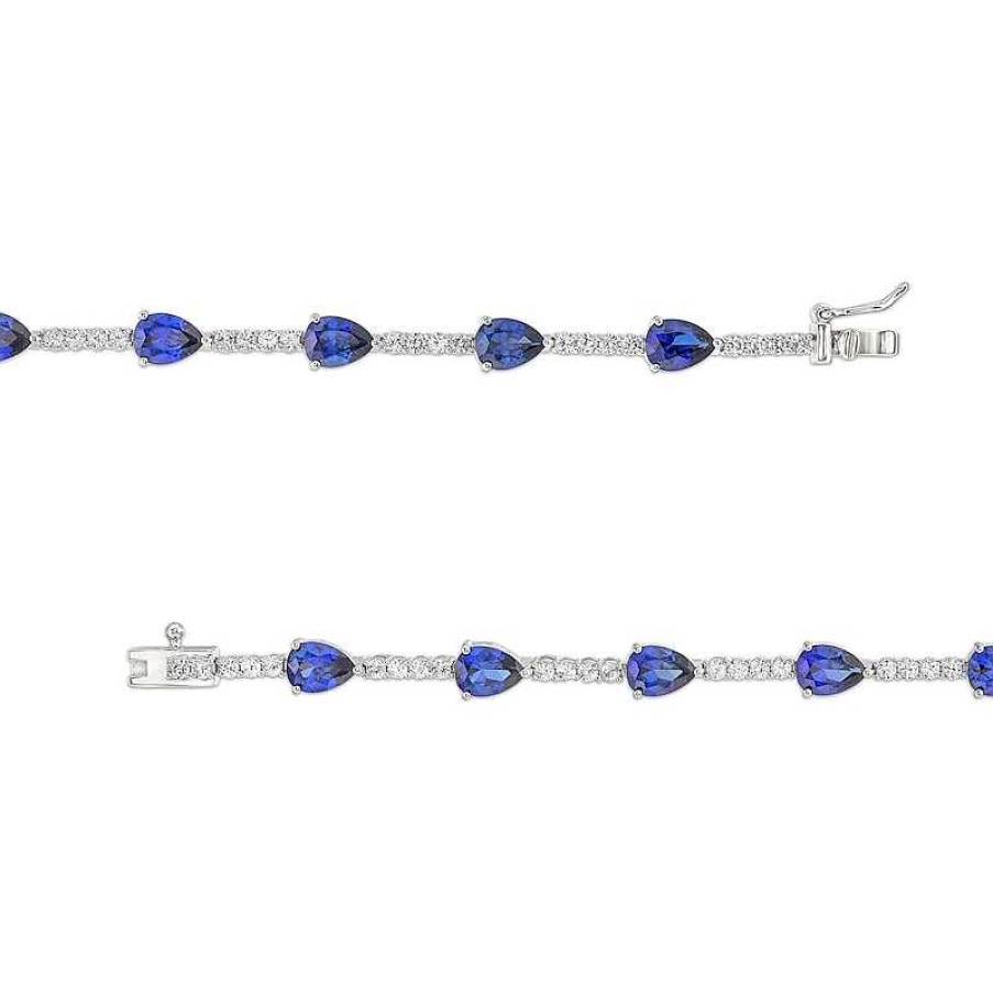 Zales Pear-Shaped Blue Lab-Created Sapphire And White Lab-Created Sapphire Station Line Bracelet In Sterling Silver - 7.25" Bracelets