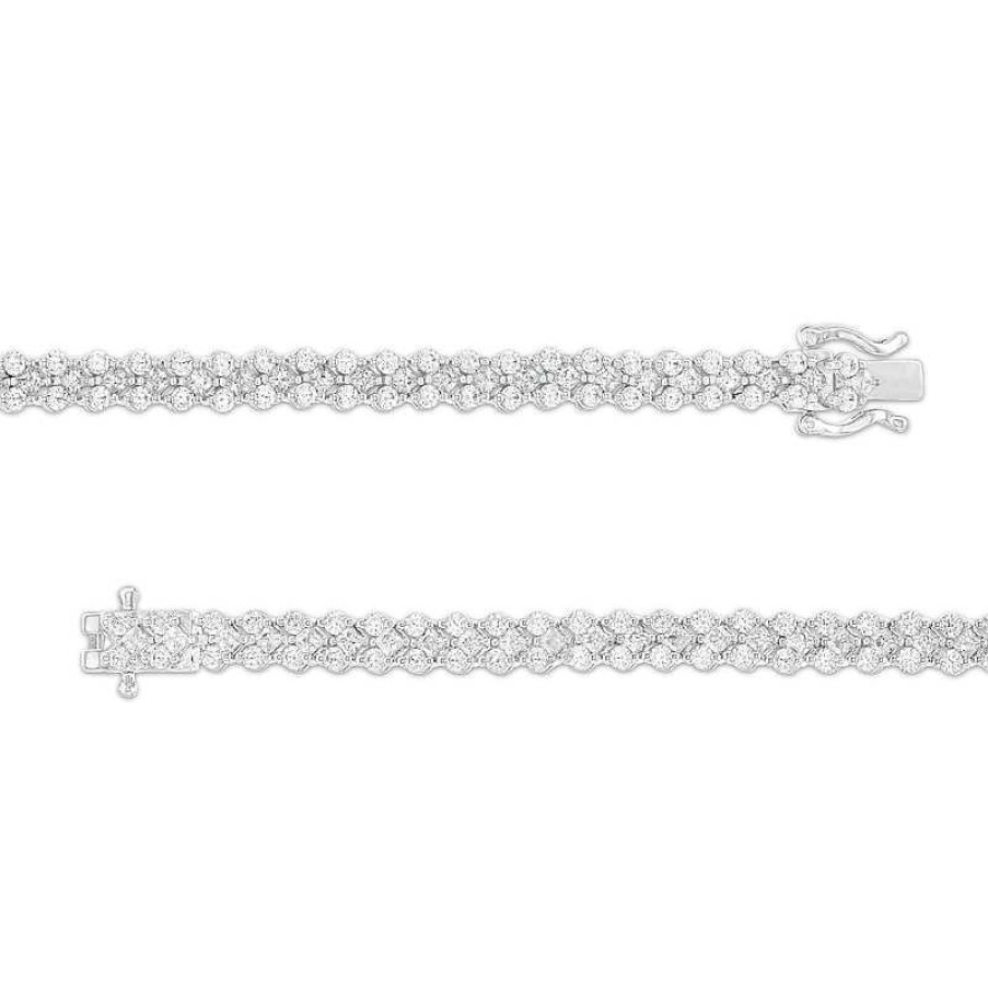 Zales 3-1/2 Ct. T.W. Princess-Cut And Round Diamond Chevron Link Line Bracelet In 10K White Gold Bracelets