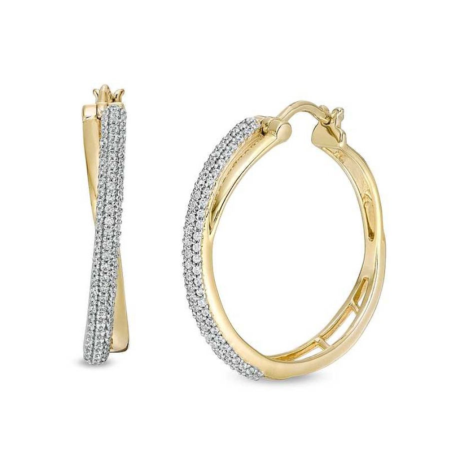 Zales 1/2 Ct. T.W. Diamond Crossover Hoop Earrings In 10K Gold Earrings