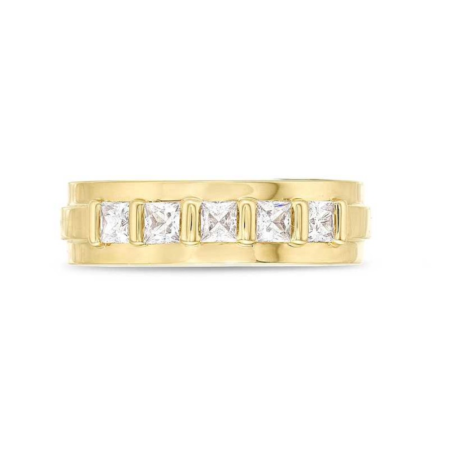 Zales Vera Wang Love Collection Men'S 1 Ct. T.W. Square Diamond Five Stone Wedding Band In 14K Gold Rings