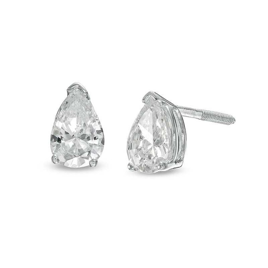 Zales 1 Ct. T.W. Certified Pear-Shaped Lab-Created Diamond Solitaire Stud Earrings In 14K White Gold (F/Si2) Earrings