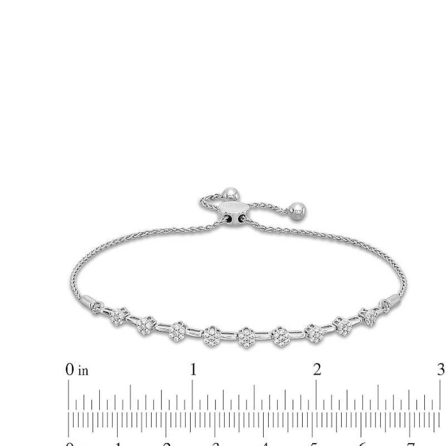 Zales 1/3 Ct. T.W. Multi-Diamond Flower Bolo Bracelet In Sterling Silver - 9.5" Bracelets