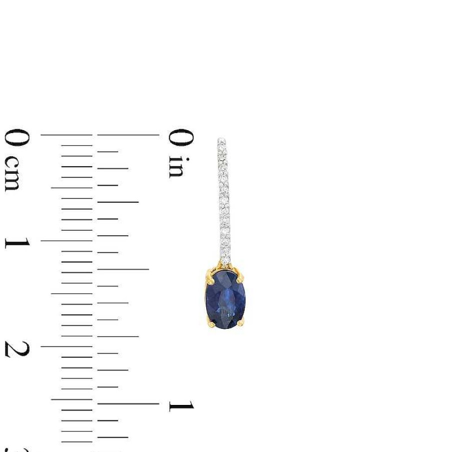 Zales Oval Blue Sapphire And 1/15 Ct. T.W. Diamond Drop Earrings In 10K Gold Earrings