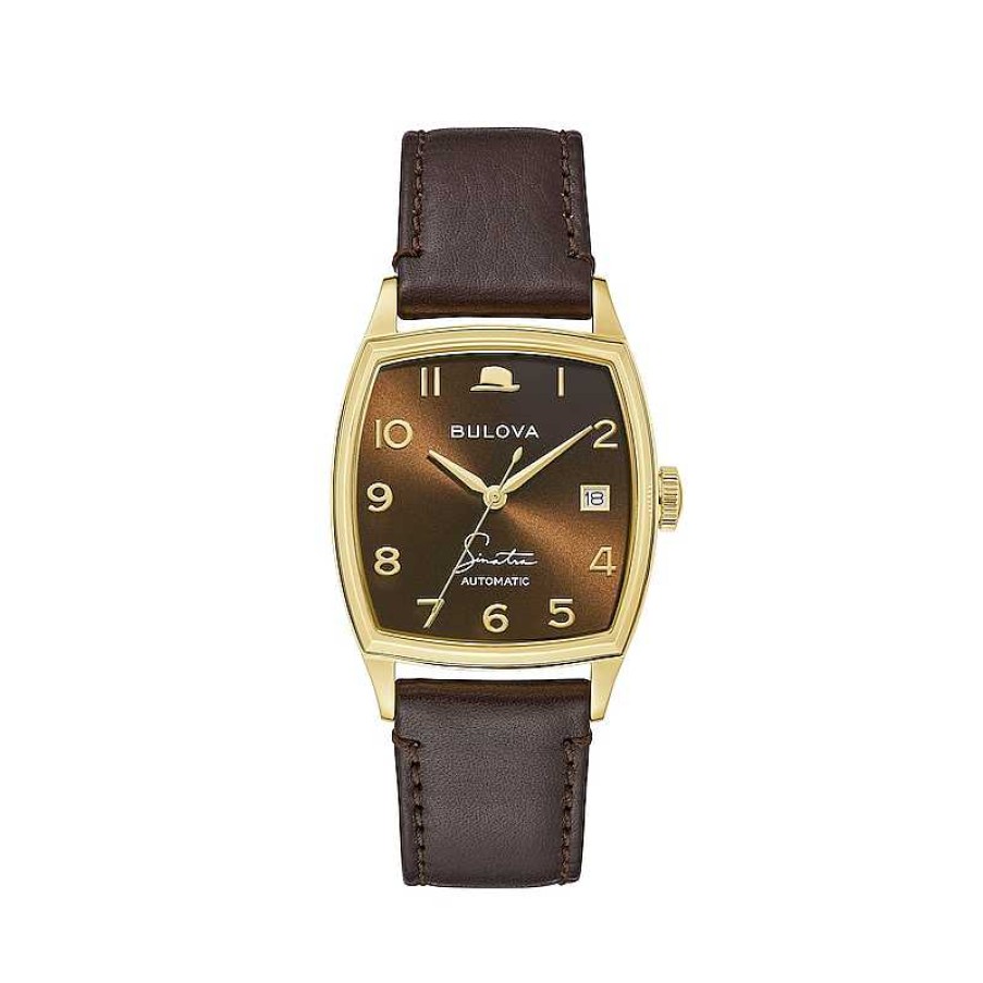 Bulova Men'S Bulova Frank Sinatra 'Young At Heart' Collection Gold-Tone Automatic Strap Watch With Brown Dial (Model: 97B198) Watches