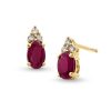 Zales Oval Certified Ruby And 1/10 Ct. T.W. Diamond Tri-Top Stud Earrings In 10K Gold Earrings