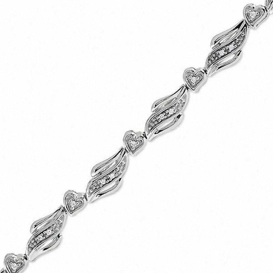 Zales 1/6 Ct. T.W. Diamond Heart Bracelet In Sterling Silver Bracelets