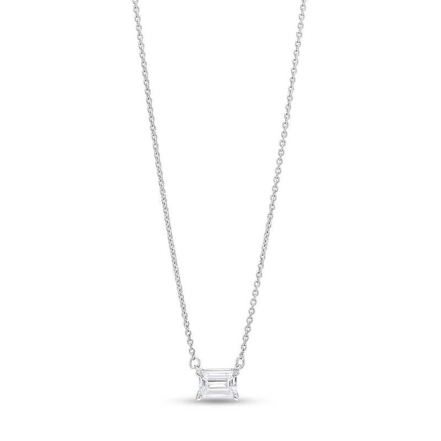 Zales 1/3 Ct. Certified Emerald-Cut Lab-Created Diamond Solitaire Necklace In 14K White Gold (F/Si2) Necklaces