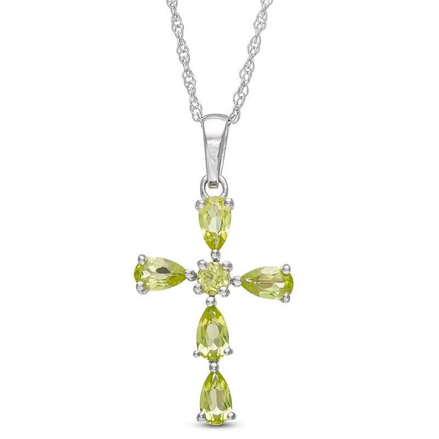 Zales Pear-Shaped And Round Peridot Cross Pendant In Sterling Silver Necklaces