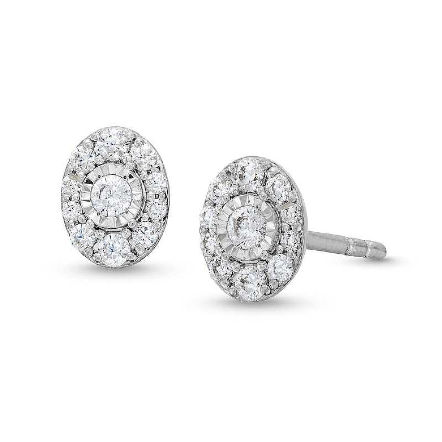 Zales 1/4 Ct. T.W. Oval-Shaped Multi-Diamond Stud Earrings In Sterling Silver Earrings