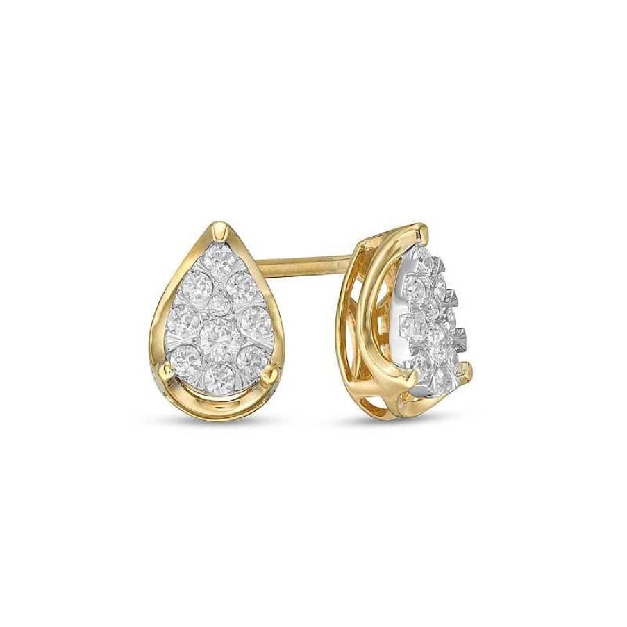 Zales 1/4 Ct. T.W. Pear-Shaped Multi-Diamond Stud Earrings In 10K Gold Earrings