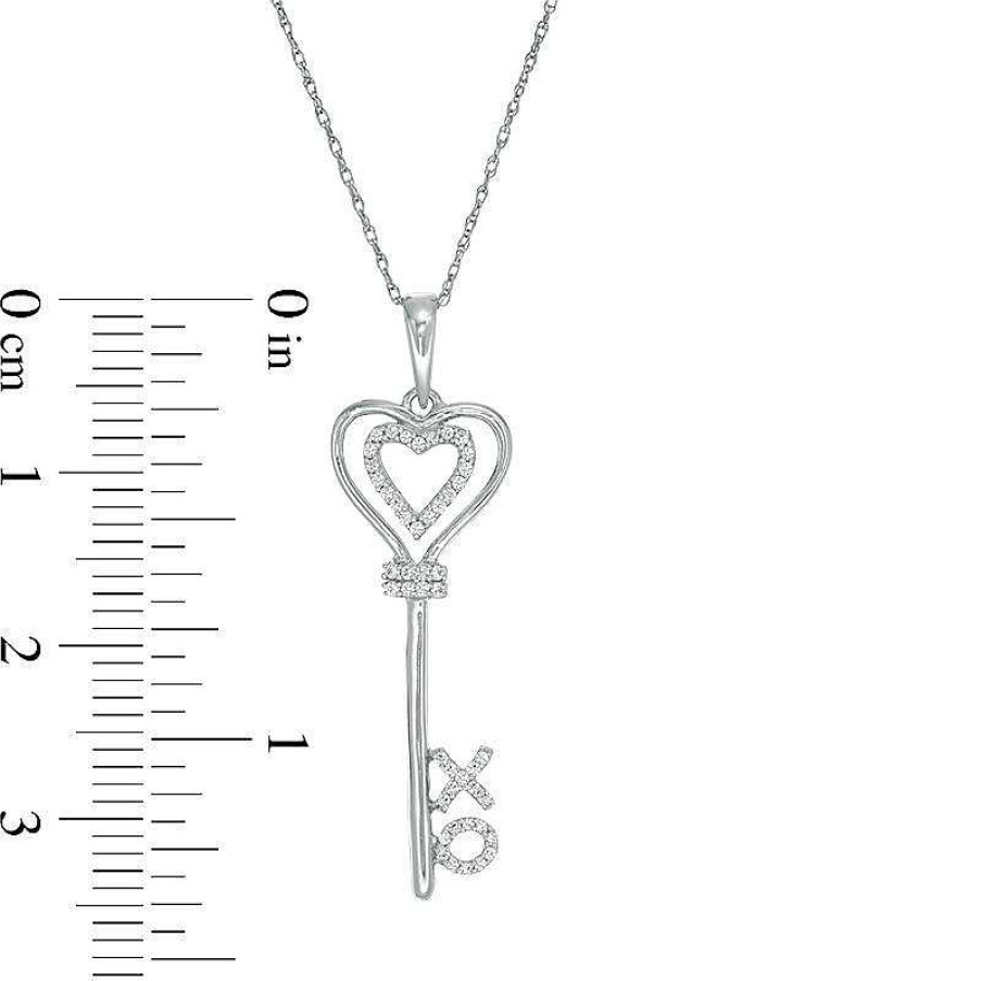 Zales 1/10 Ct. T.W. Diamond "Xo" Heart-Top Key Pendant In Sterling Silver Necklaces