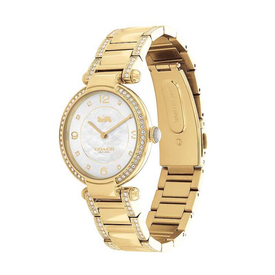 Coach Ladies' Coach Cary Crystal Accent Gold-Tone Watch With Mother-Of-Pearl Dial (Model: 14503832) Watches