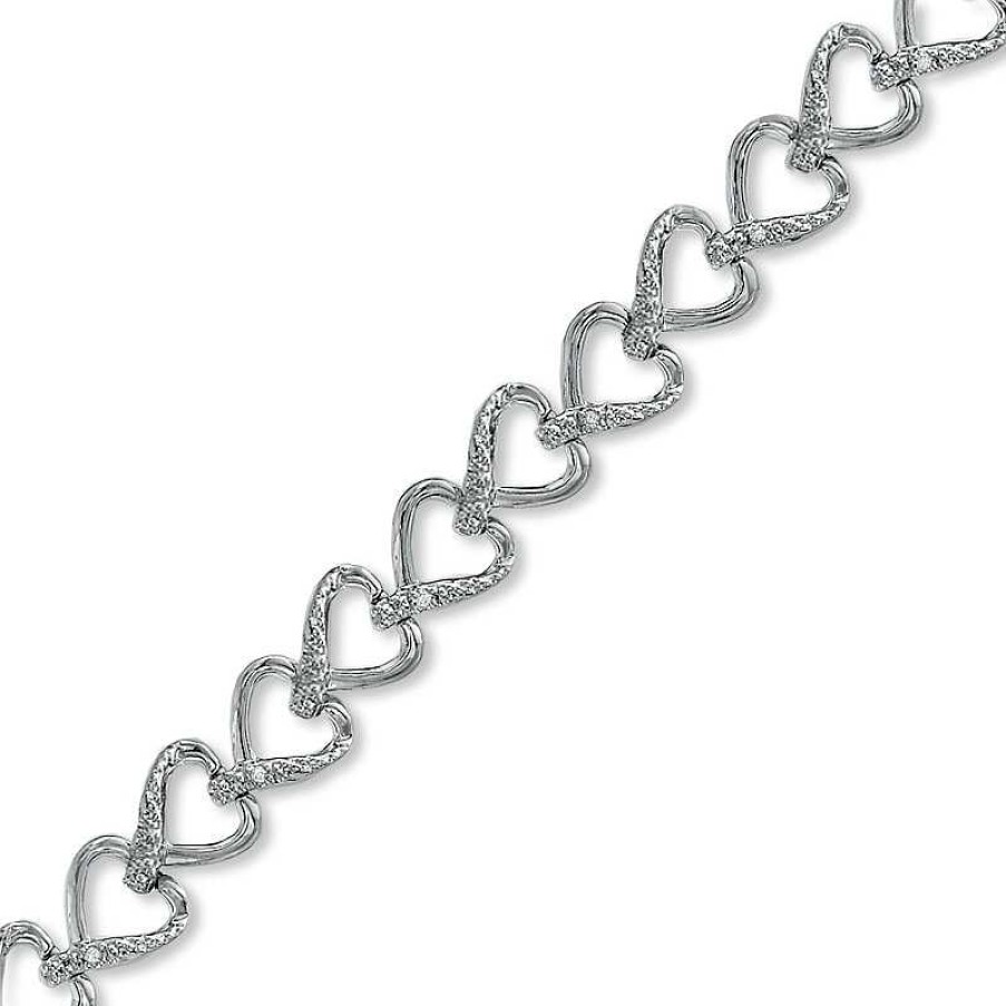 Zales 1/15 Ct. T.W. Diamond Heart Link Bracelet In Sterling Silver Bracelets