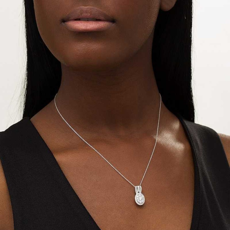 Zales 1 Ct. T.W. Certified Lab-Created Diamond Oval Frame Pendant In 14K White Gold (F/Si2) Necklaces