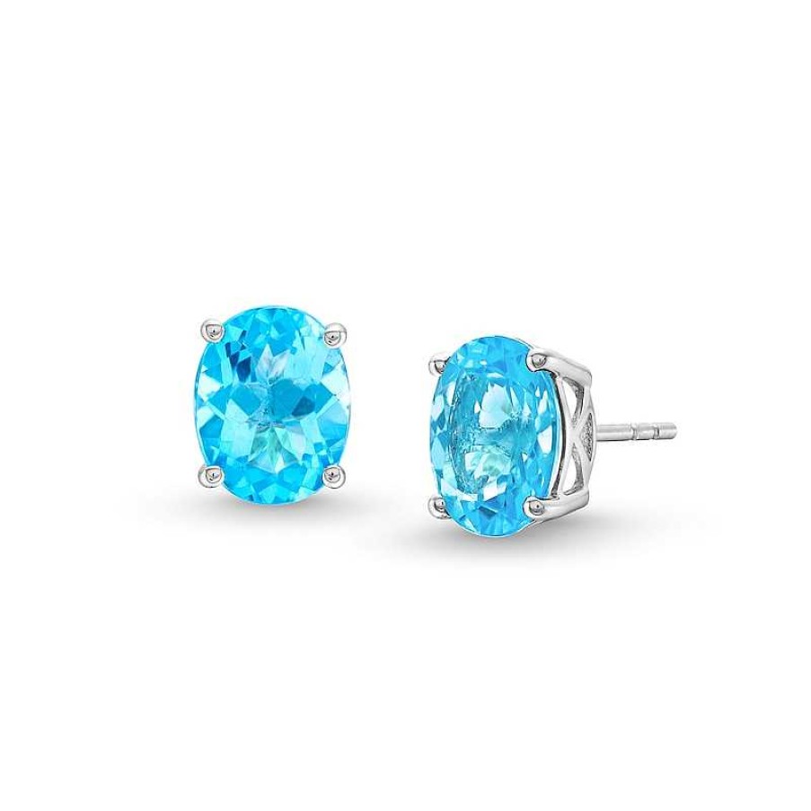 Zales Oval Swiss Blue Topaz Stud Earrings In Sterling Silver Earrings