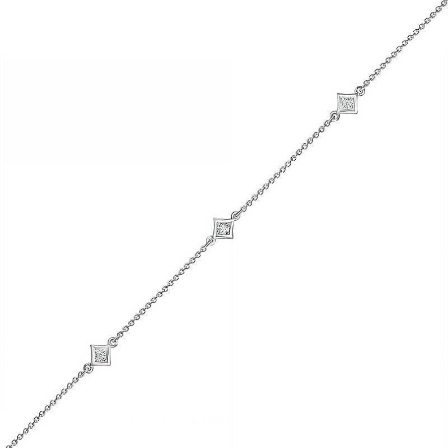 Zales 1/20 Ct. T.W. Diamond Triple Tilted Square Frame Anklet In Sterling Silver 10" Bracelets